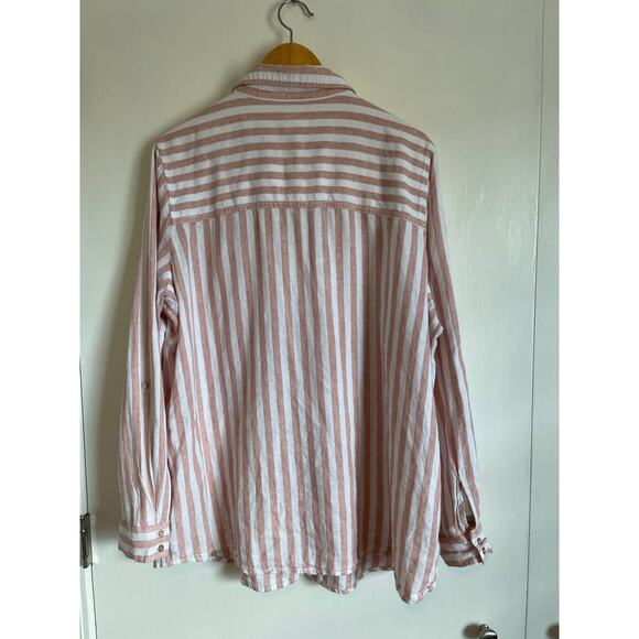 Nicole Miller red striped linen button up shirt long sleeve lightweight Size XL - Picture 2 of 6